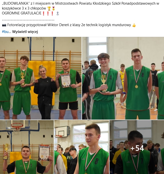 „BUDOWLANKA” z I miejscem w Mistrzostwach Powiatu Kłodzkiego Szkół Ponadpodstawowych w koszykówce 3 x 3 chłopców 🏆🥇