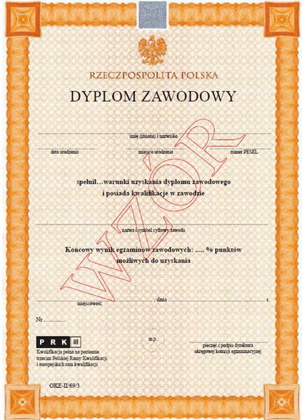 Wzór dyplomu zawodowego