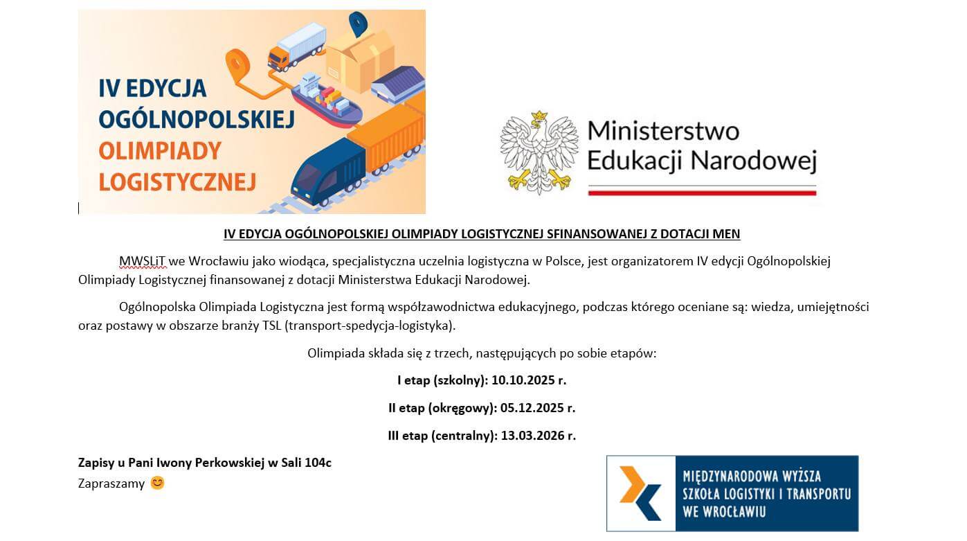 Zapraszamy wszystkich chętnych do udziału w Olimpiadzie Logistycznej