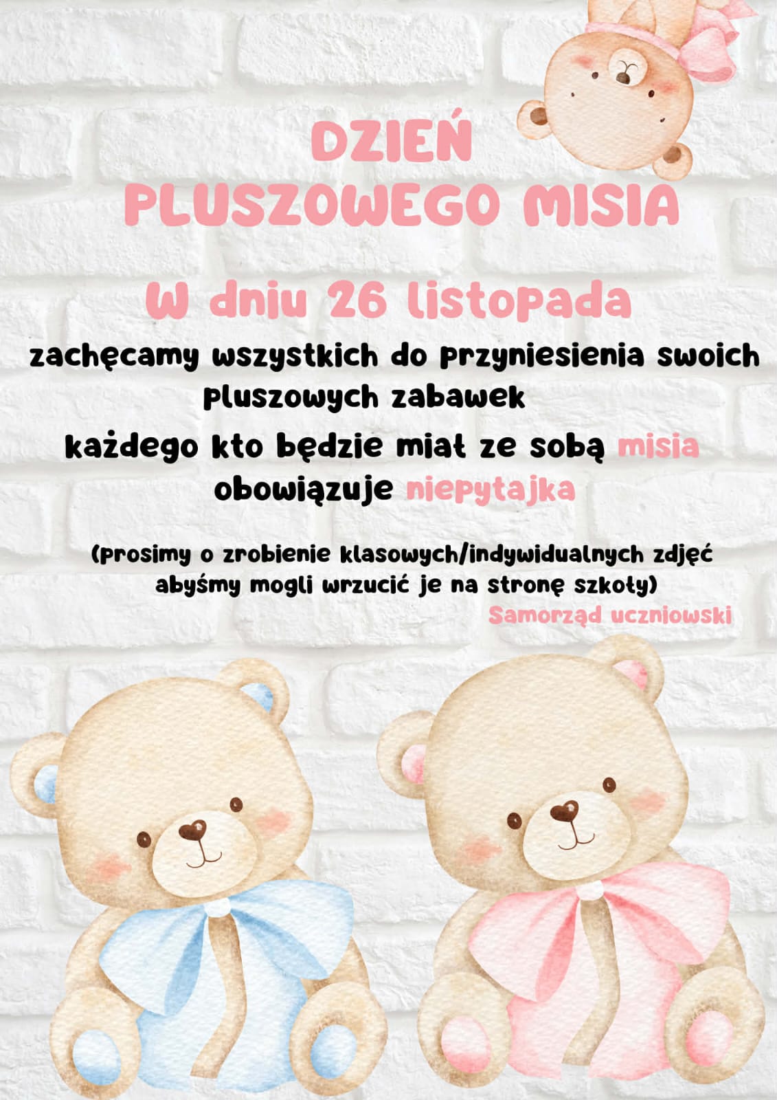 Dzień Pluszowego Misia – 26 listopada! 🧸❤️
