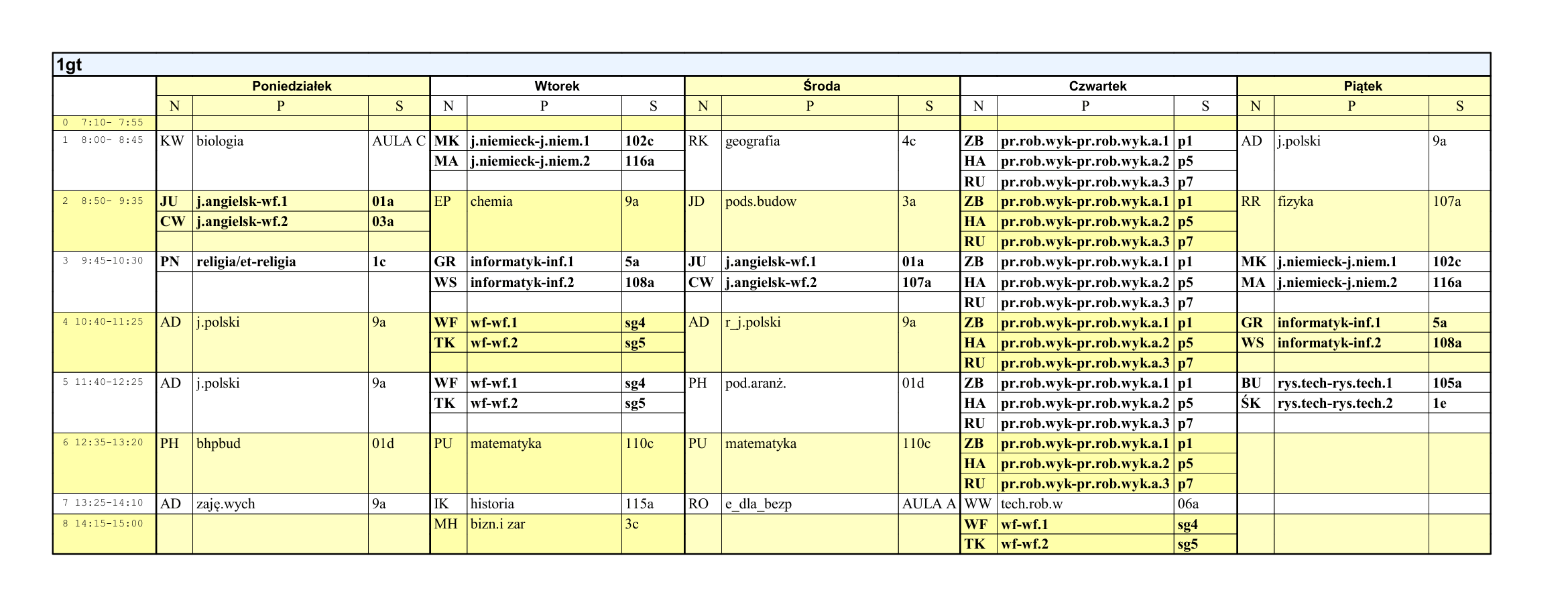 📚 PLAN LEKCJI KLAS PIERWSZYCH